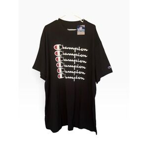 Champion Shirt Mens Big 4XL Black Stacked Logo Graphic Tee Big & Tall Athletic